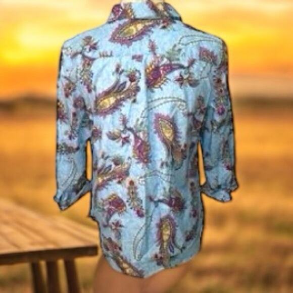 Talbots Cotton Button Front Swirly Paisley Blouse Top Women's Plus Size 3X - Picture 3 of 8